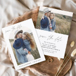 Elegant Wedding Save the Date Photo Minimalist<br><div class="desc">Wedding Save the Date Cards that have a photo on the front and back. The Save the Date cards contain a modern hand lettered cursive script typography that are elegant,  simple and modern to use after you minimalist simple wedding day celebration.</div>