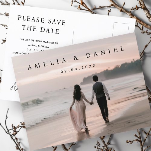 Elegant wedding save the date photo postcard