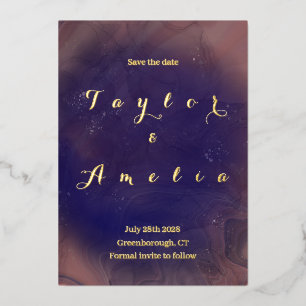 Elegant Wedding Save the Date Purple Real Foil Invitation