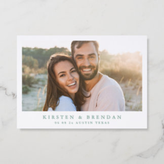 elegant wedding save the date sage green letterpress photo cards