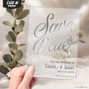 Elegant Wedding Save the Date Silver Text Frosted