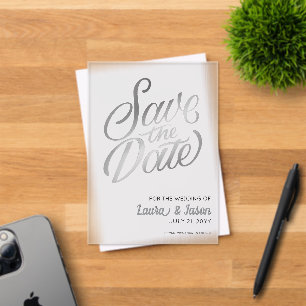 Elegant Wedding Save the Date Silver Text Frosted Acrylic Invitations