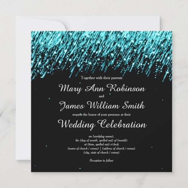 Elegant Wedding Save The Date Stars Turquoise (Front)