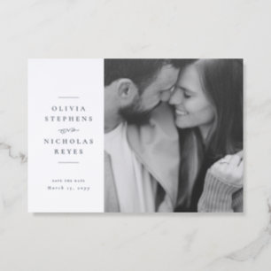 Elegant wedding save the date two photo simple letterpress photo cards