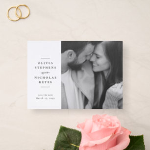 Elegant wedding save the date two photo simple letterpress photo cards