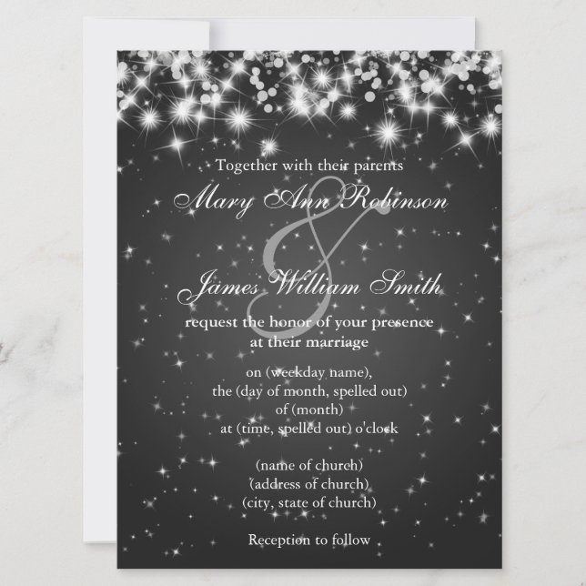 Elegant Wedding Save The Date Winter Sparkle Black (Front)