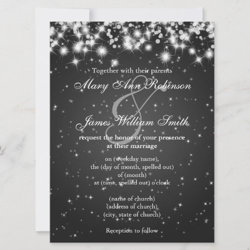 Elegant Wedding Save The Date Winter Sparkle Black