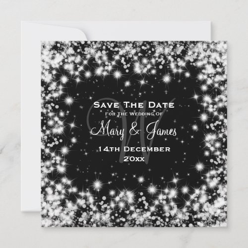Elegant Wedding Save The Date Winter Sparkle Black