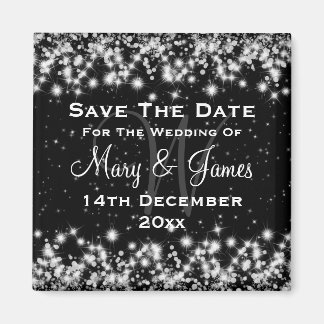 Elegant Wedding Save The Date Winter Sparkle Black Magnet
