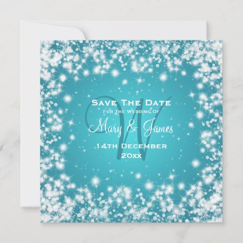 Elegant Wedding Save The Date Winter Sparkle Blue