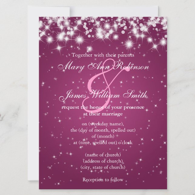 Elegant Wedding Save The Date Winter Sparkle Pink (Front)