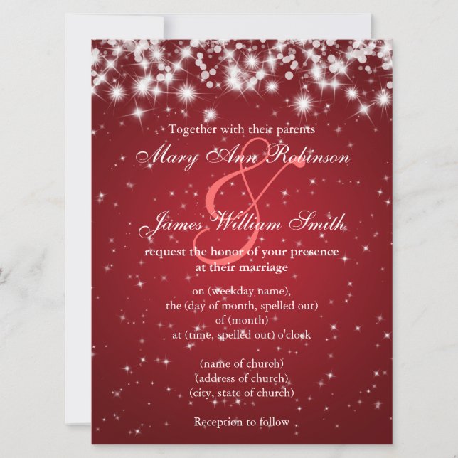 Elegant Wedding Save The Date Winter Sparkle Red (Front)