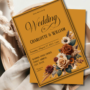 Elegant Wedding Script Brown Floral Invitation