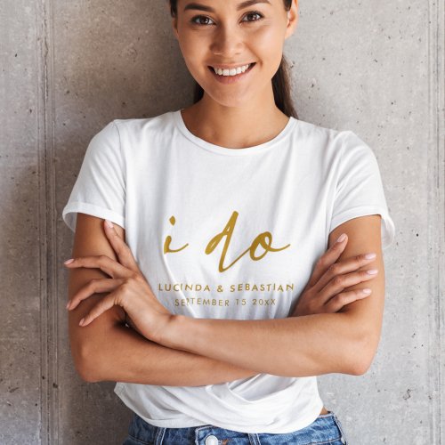 Elegant Wedding Script Gold and White Bride T_Shirt