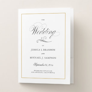 Elegant Wedding Script Gold Border Wedding Pocket Folder