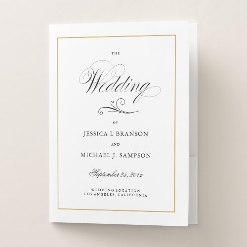 Elegant Wedding Script Gold Border Wedding