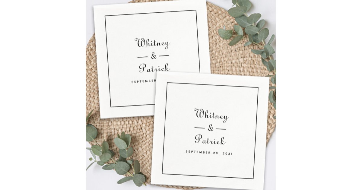 Elegant Wedding Script Minimalist Black White Chic Napkins | Zazzle