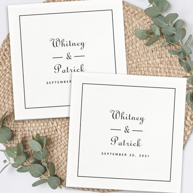 Elegant Wedding Script Minimalist Black White Chic Napkins (Elegant Wedding Script Minimalist Black White Chic Napkins)