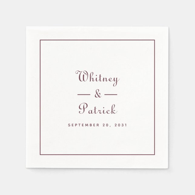 Elegant Wedding Script Minimalist Burgundy & White Napkins (Front)