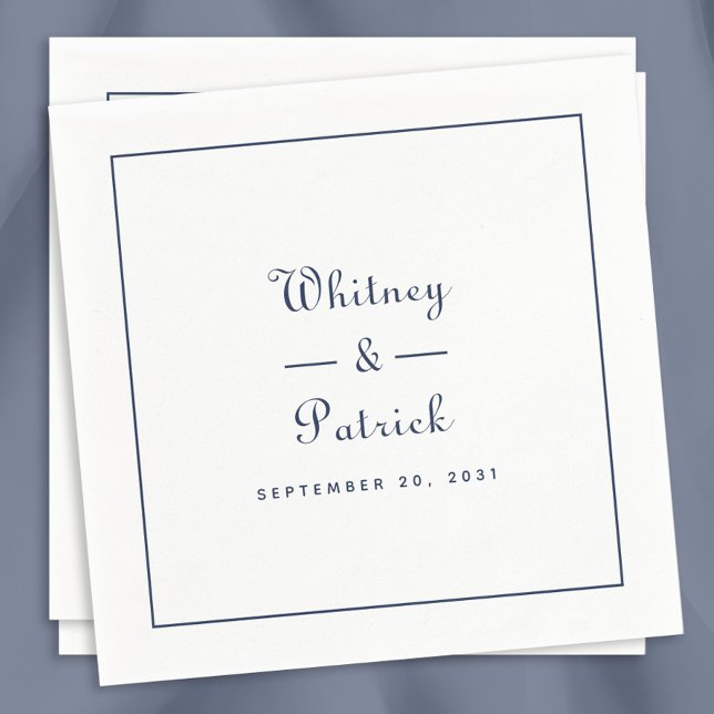 Elegant Wedding Script Minimalist Navy Blue Chic Napkins (Creator Uploaded)