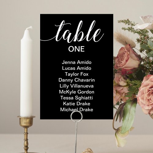 Elegant Wedding Seating Chart Card White On Black