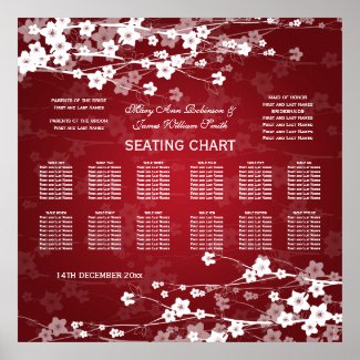 Elegant Wedding Seating Chart Cherry Blossom Red