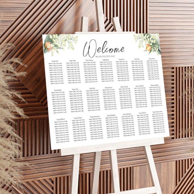 Elegant Wedding Seating Chart Floral  Foam Board (Elegant peach floral reception seating chart poster board. )