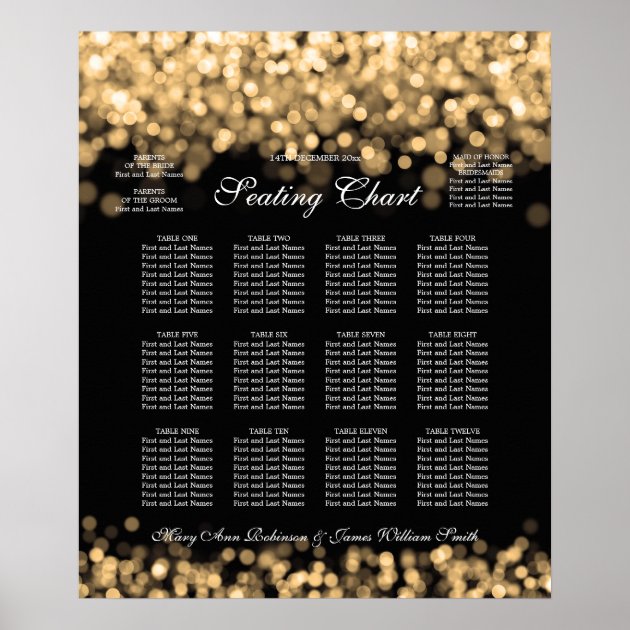 Elegant Wedding Seating Chart Gold Lights
