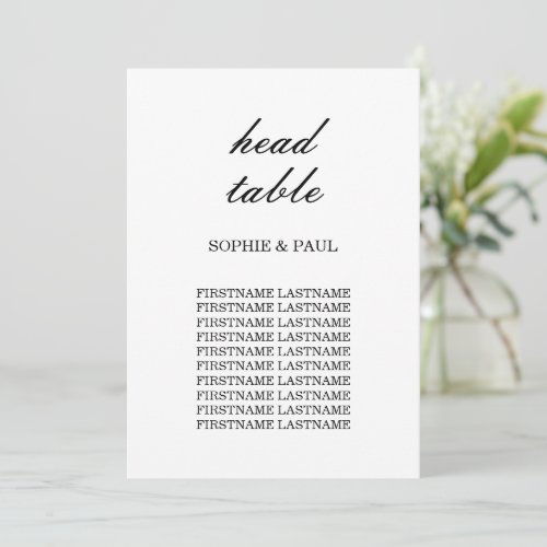 Elegant Wedding Seating Chart Head Table Card