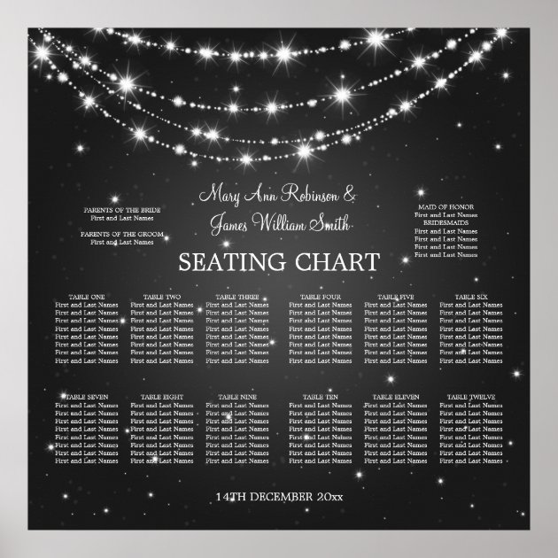 Elegant Wedding Seating Chart Sparkling Chain Blac Poster