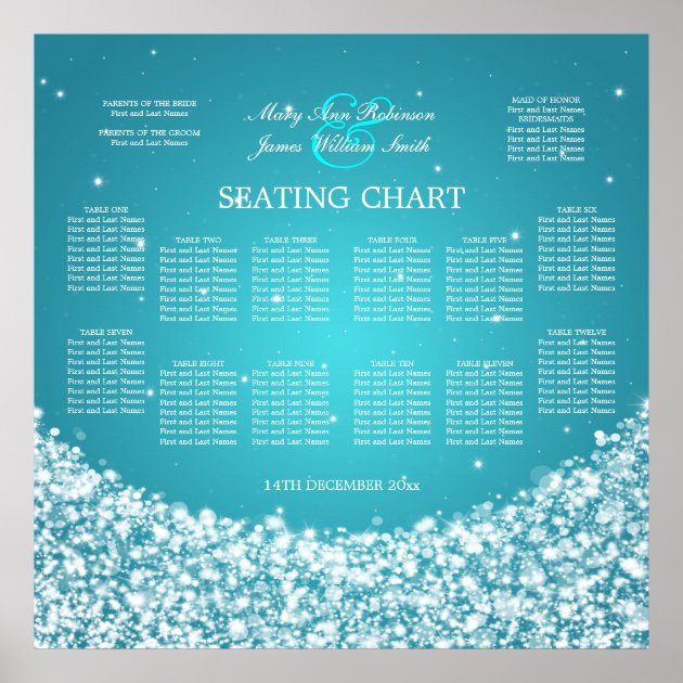 Elegant Wedding Seating Chart Star Sparkle Blue