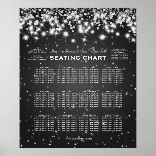 Elegant Wedding Seating Chart Winter Sparkle Black Poster