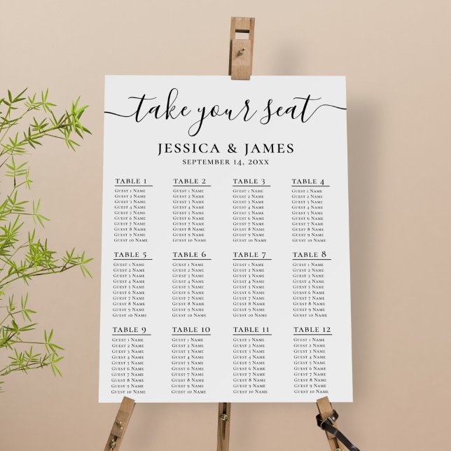 Elegant Wedding Seating Chart With 12 Tables Foam Board (Creator Uploaded)