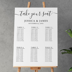 Elegant Wedding Seating Chart With 6 Tables Foam Board