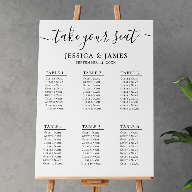 Elegant Wedding Seating Chart With 6 Tables Foam Board (Creator Uploaded)