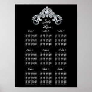 Elegant Wedding Seating Plan Chart Black Silver