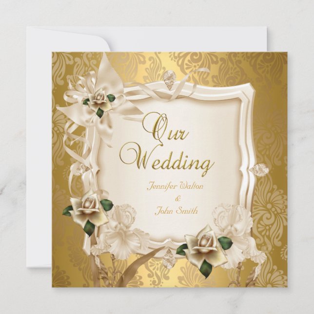 Elegant Wedding Sepia Cream Gold Roses Invitation (Front)