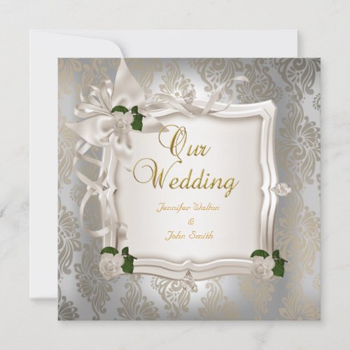 Elegant Wedding Sepia White Roses Silver Invitation