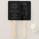 Elegant Wedding Service Ceremony Program Black Hand Fan<br><div class="desc">Our elegant traditional wedding ceremony program features a romantic formal classic design. Two decorative flourishes each containing a single heart beautifully surround the couple's names on the front of the program and "The Wedding Party" caption on the back. Personalize all details in delicate crisp white lettering and script on a...</div>