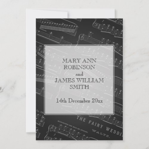Elegant Wedding Sheet Music Black Personalized Invite