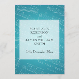 Elegant Wedding Sheet Music Blue Invitation