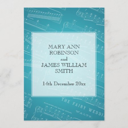 Elegant Wedding Sheet Music Blue Invitation