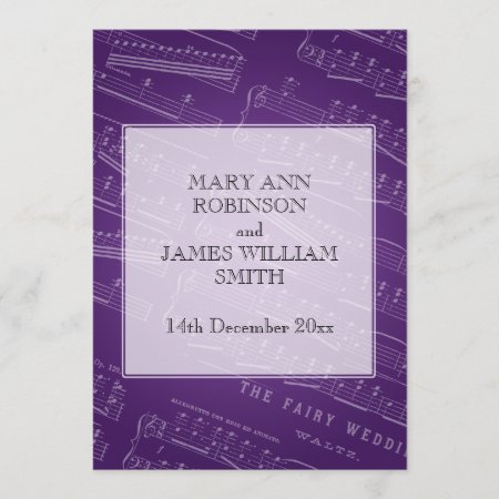 Elegant Wedding Sheet Music Purple Invitation