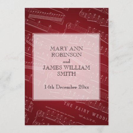 Elegant Wedding Sheet Music Red Invitation