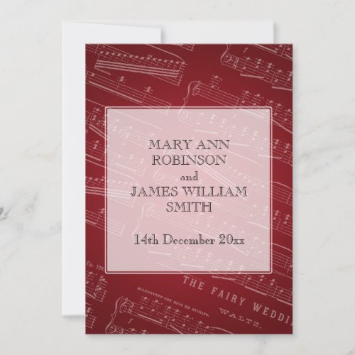 Elegant Wedding Sheet Music Red Invitation