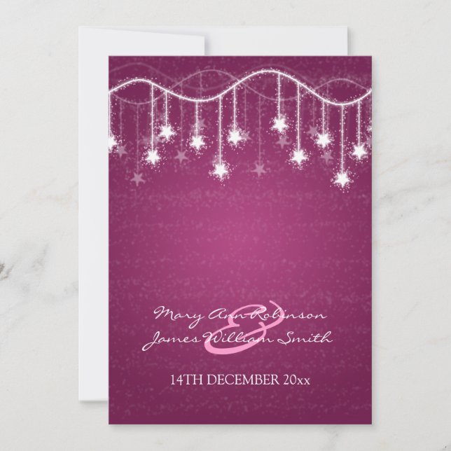 Elegant Wedding Shimmering Stars Berry Pink Invitation (Front)