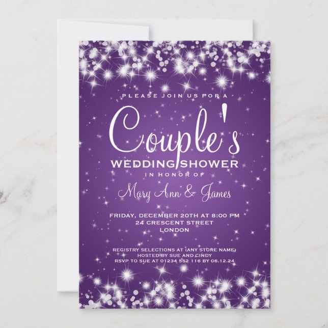 Elegant Wedding Shower Winter Sparkle Purple Invitation (Front)