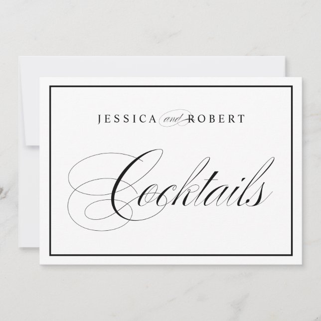 Elegant Wedding Sign Cocktails Black Border Invitation (Front)