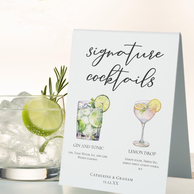 Elegant Wedding Signature Cocktails Menu Table Tent (Creator Uploaded)