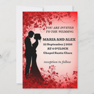 Elegant Wedding Silhouette Amid Floral Design Invitation
